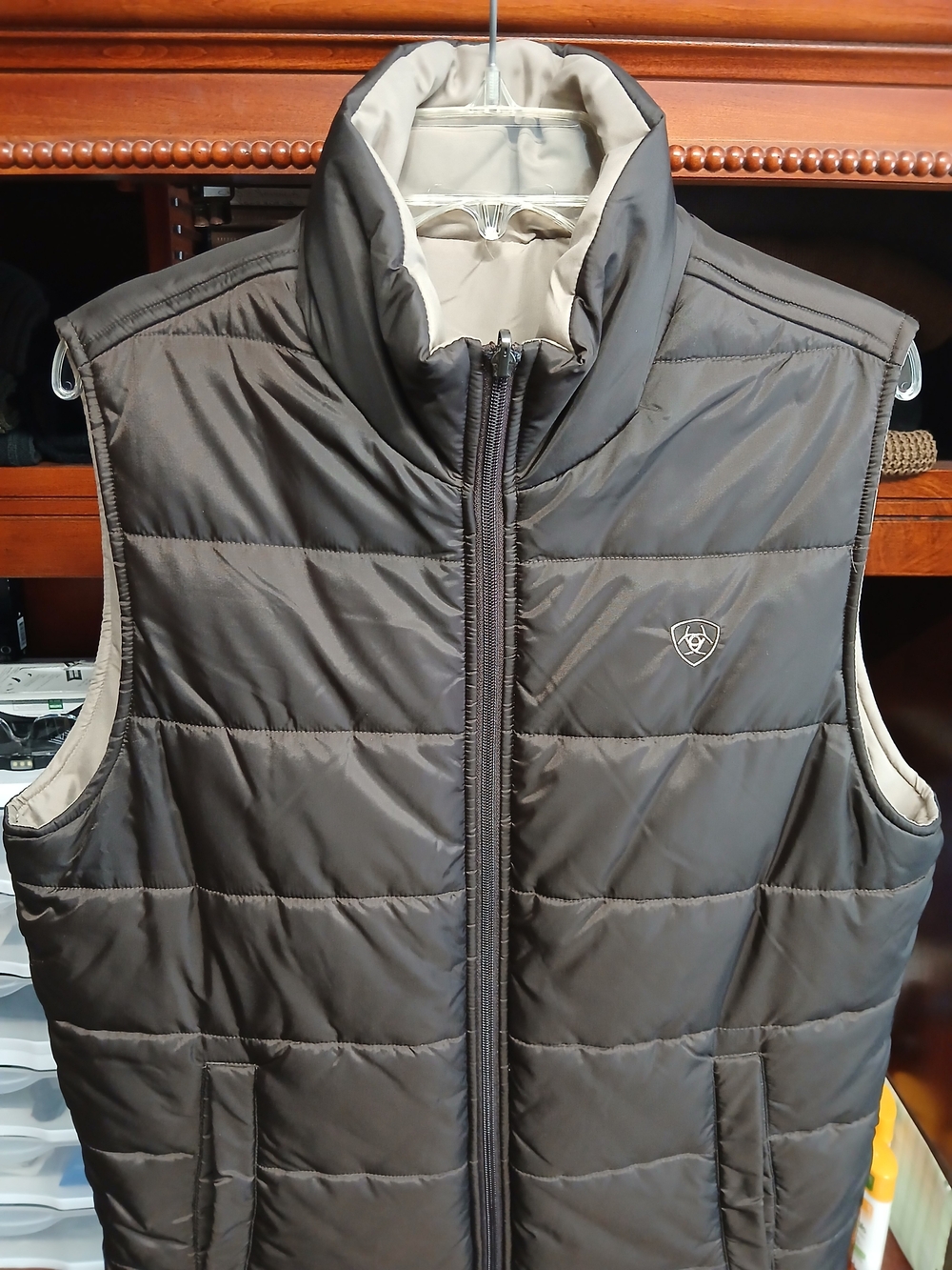 Ariat Men’s Quilted Puffer Vest in Brown with Cream Lining